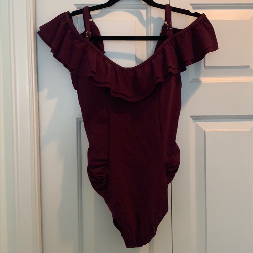 Plum Off The Shoulder One-Piece Swimsuit